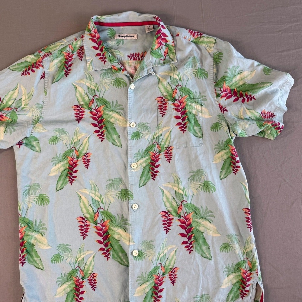 Tommy Bahama Silk Hawaiian Shirt‎ Mens Large Floral Tropical Button Down